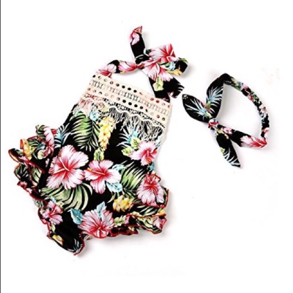 Boutique Other - Last 1🚨Baby Girl Floral Ruffle Romper w/Headband
